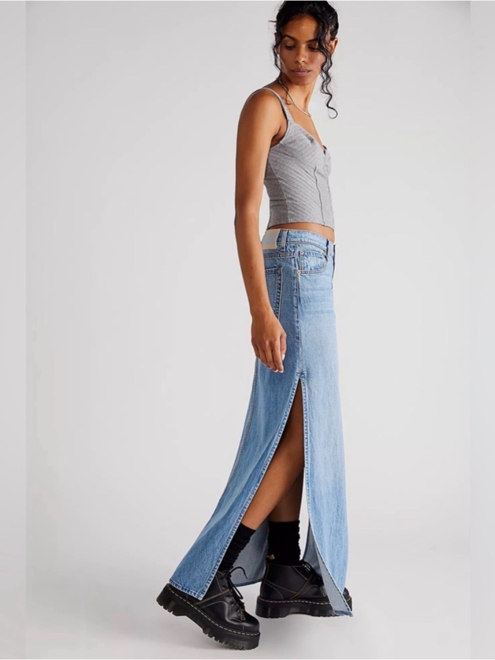 MOTHER Snacks! Fun Dip Slice Denim Maxi Skirt